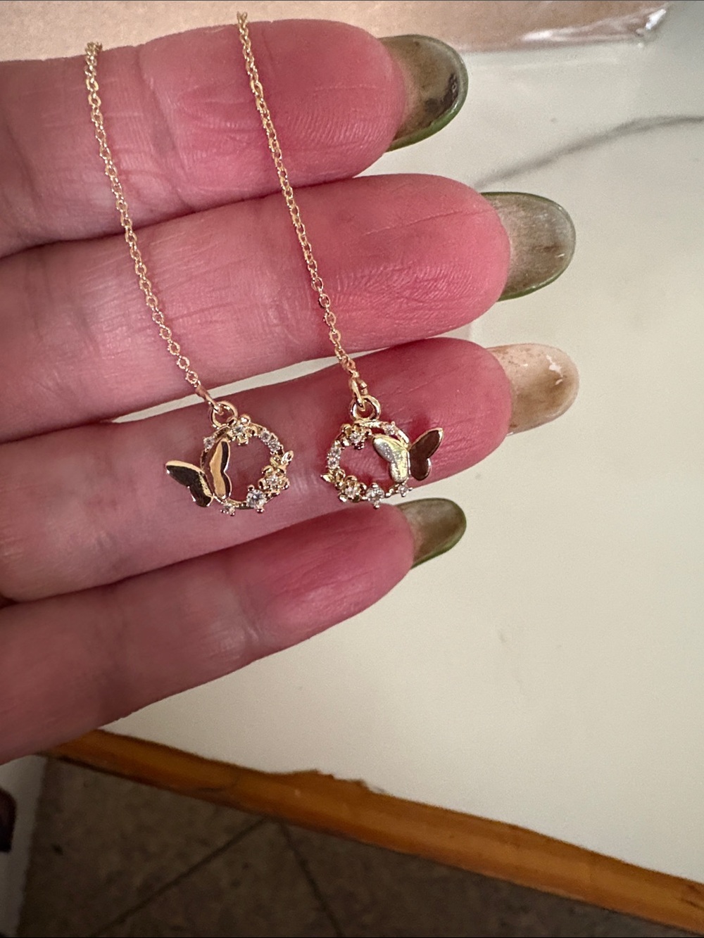 Gold Butterfly Circle Pendant Necklace - Women Jewelry